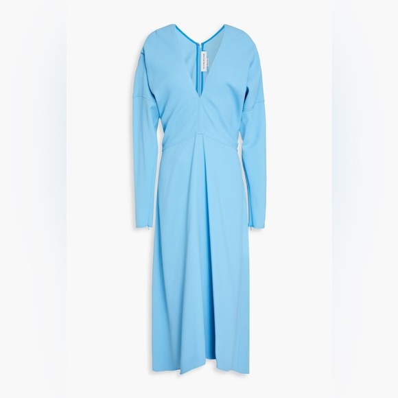 VICTORIA BECKHAM Women’s Crepe Flared Midi Dress in Blue Business Casual Minimal - Picture 1 of 12